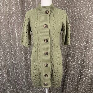 Vintage Y2K Funky People Green Knit Sweater Dress Button Boho Women's M